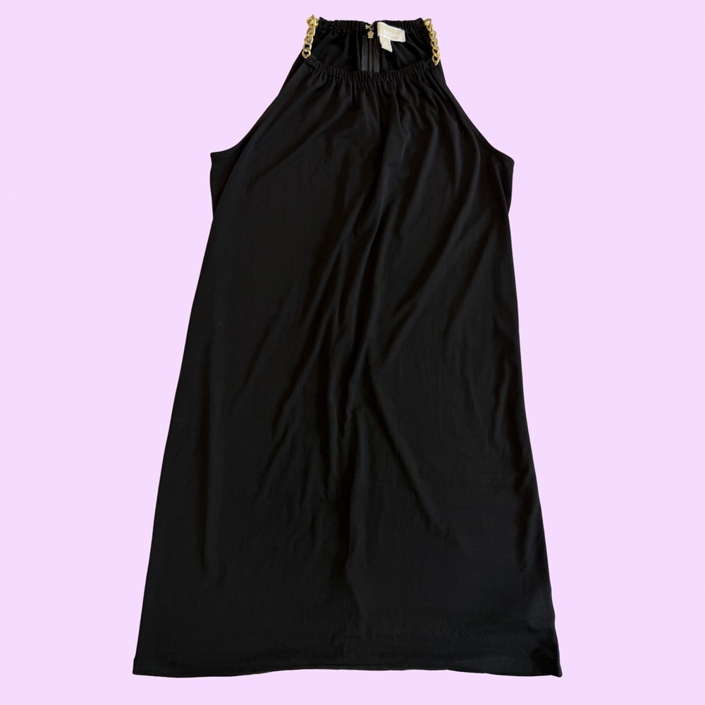 Michael Kors Black Halter Dress with Gold Chain Strap